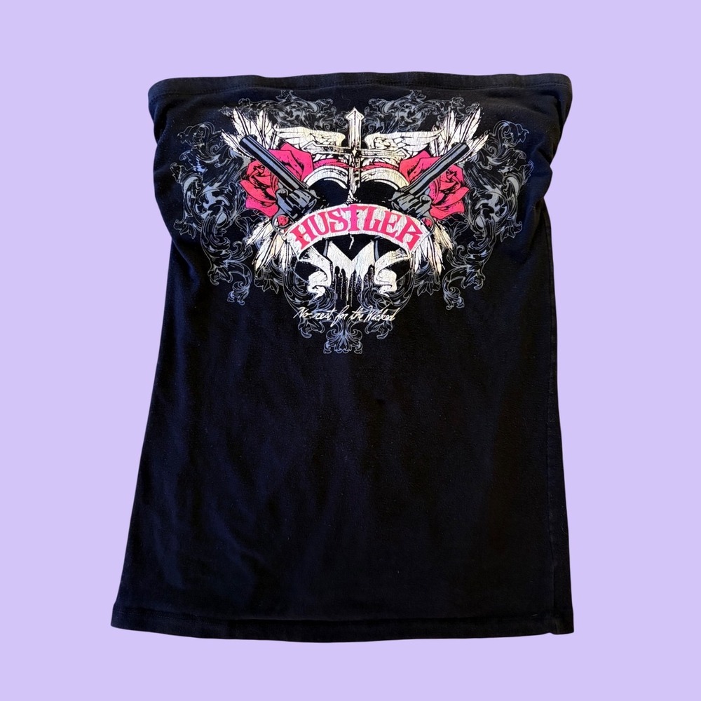 Y2K Hustler Graphic Tube Top Pink Lace Up Back Edgy Scene #19